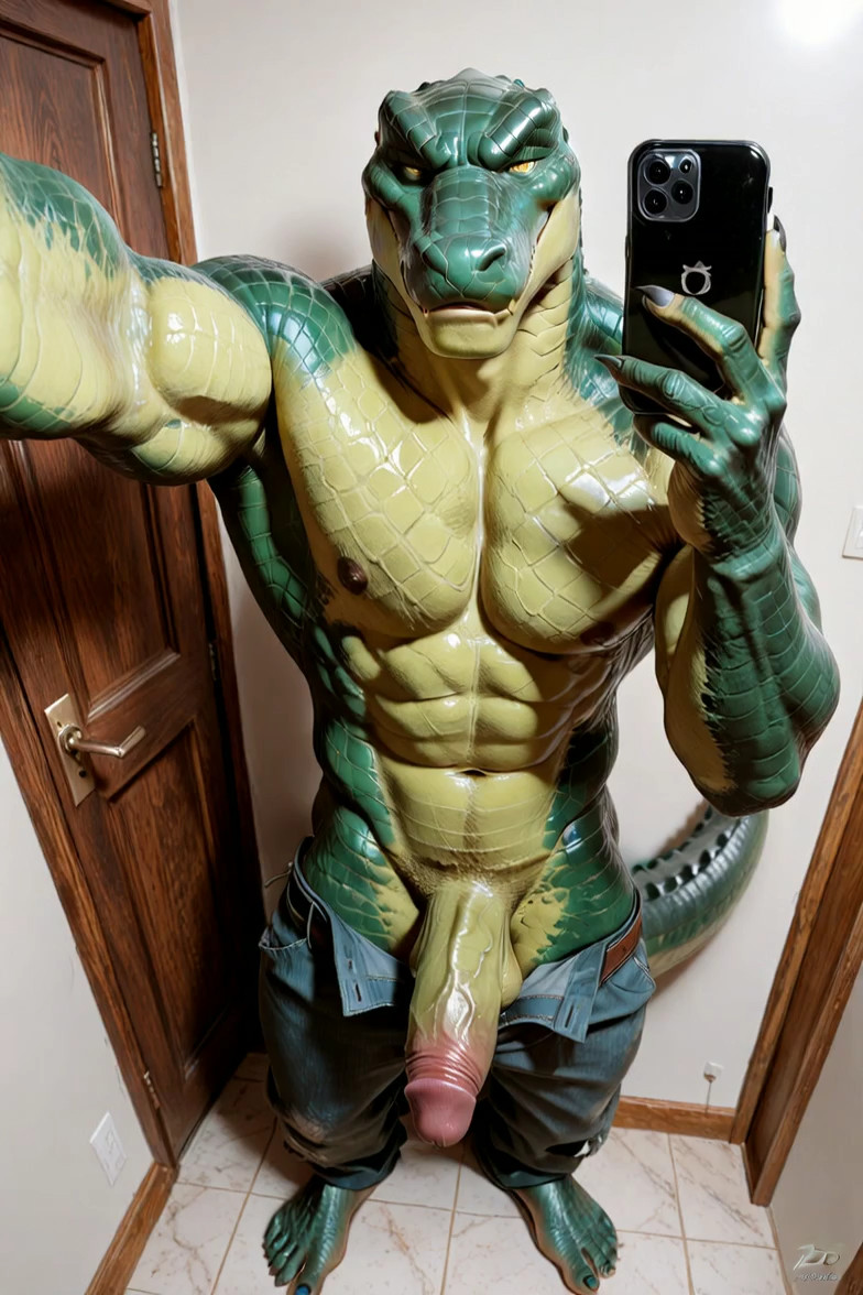masturbating, rough masturbation, the alligator squeezes his penis up and dow…